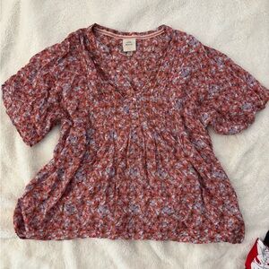 Knox Rose Red and Blue Floral Blouse